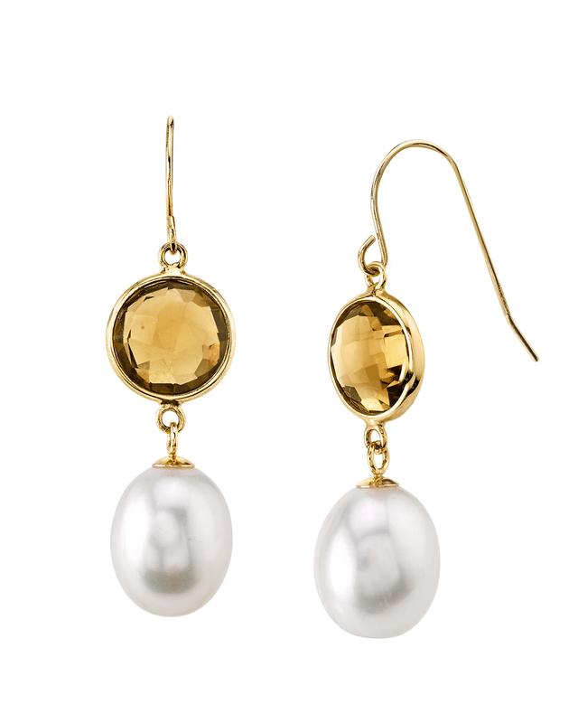 14K Gold Drop-Shape Freshwater Pearl & Quartz Savanah Earrings