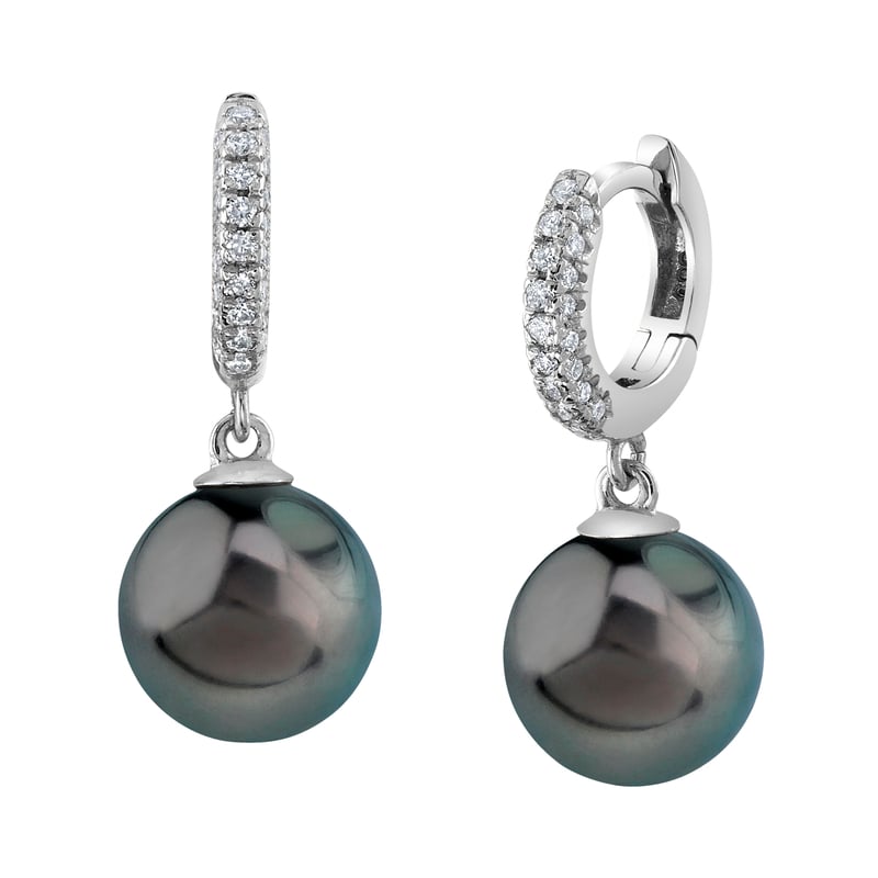 Tahitian South Sea Pearl & Diamond Huggie Eileen Earrings