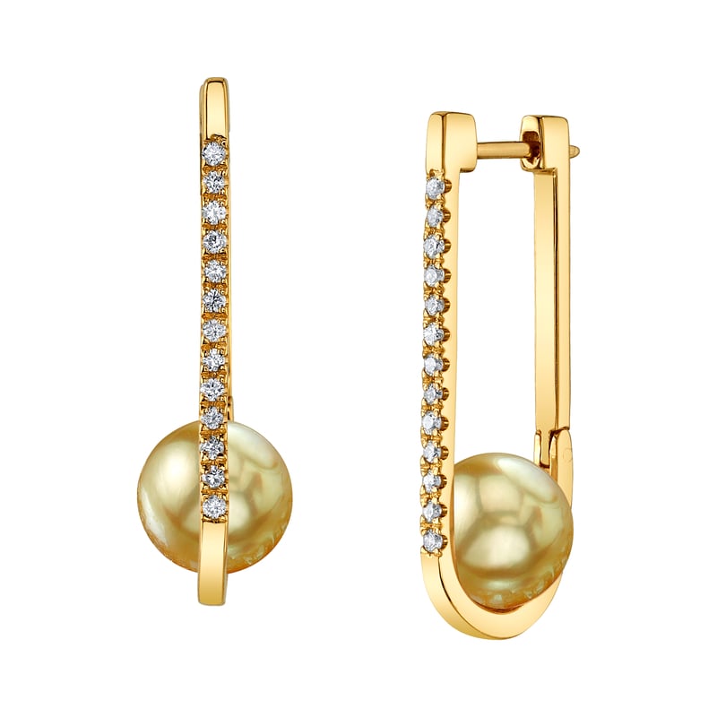Golden South Sea Pearl & Diamond Evelyn Earrings