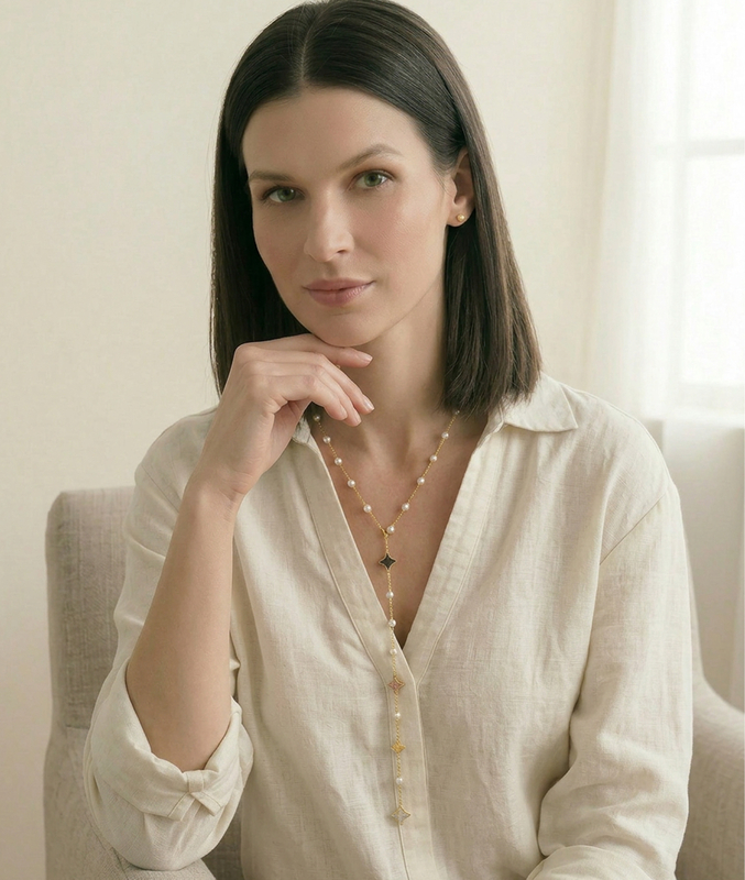 White Freshwater Pearl Anika Necklace - Model Image