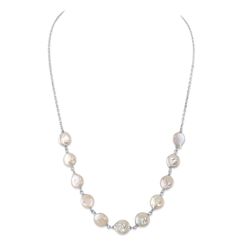 White Freshwater Cultured Coin Pearl Emery Pearl Necklace for Women