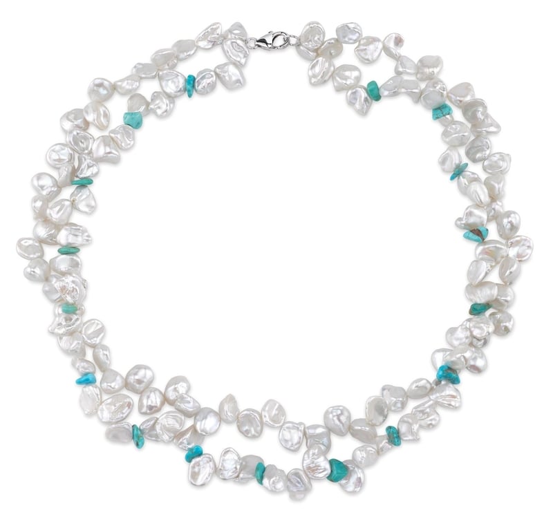9-10mm Double Twisted White Freshwater Keshi Pearl Necklace