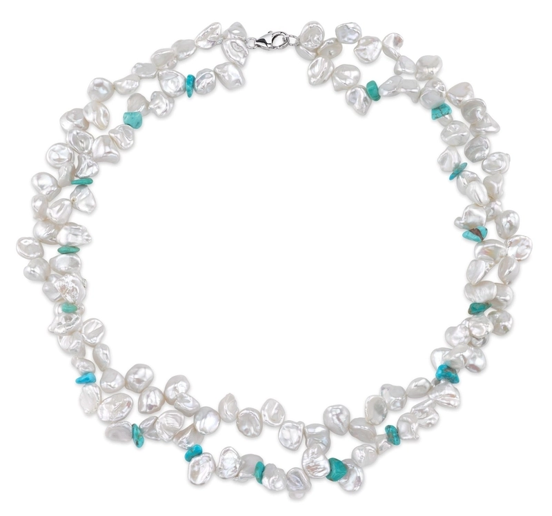 9-10mm Double Twisted White Freshwater Keshi Pearl Necklace