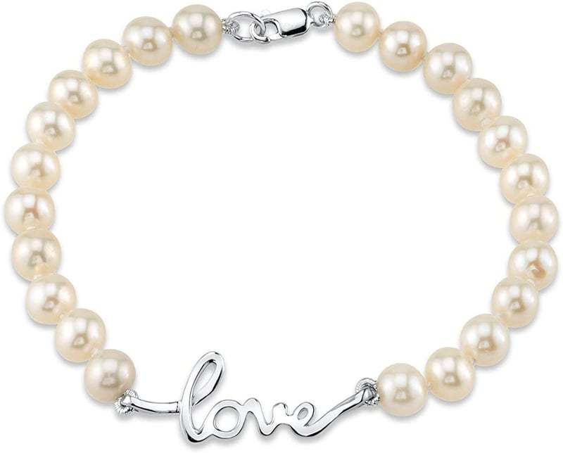 6.0-6.5mm White Freshwater Cultured Pearl Love Bracelet