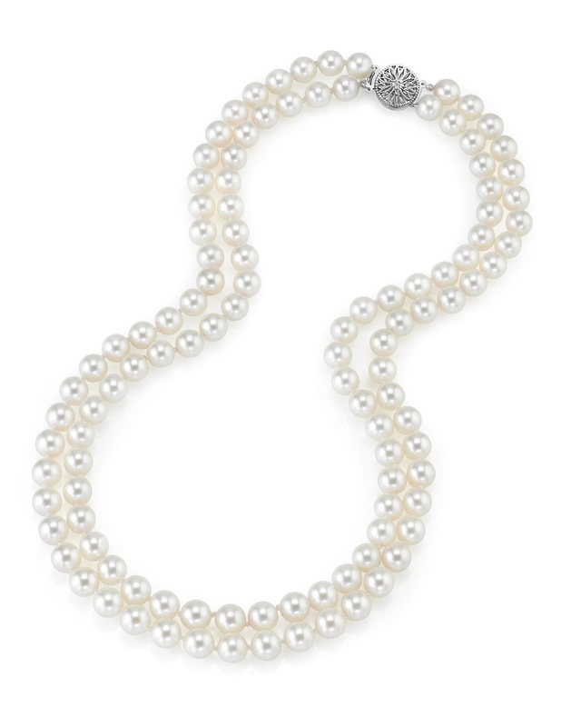 7.5-8.5mm Double Strand White Freshwater Pearl Necklace