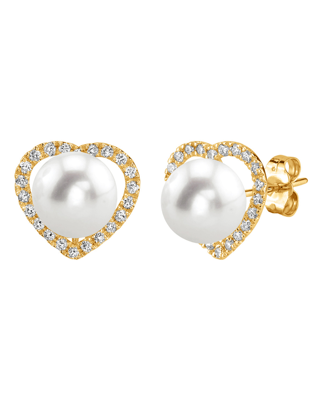 Freshwater Pearl & Diamond Heart Amour Earrings - Secondary Image