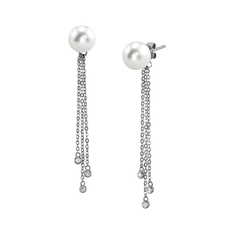 Freshwater Pearl Diamond Tear Earrings