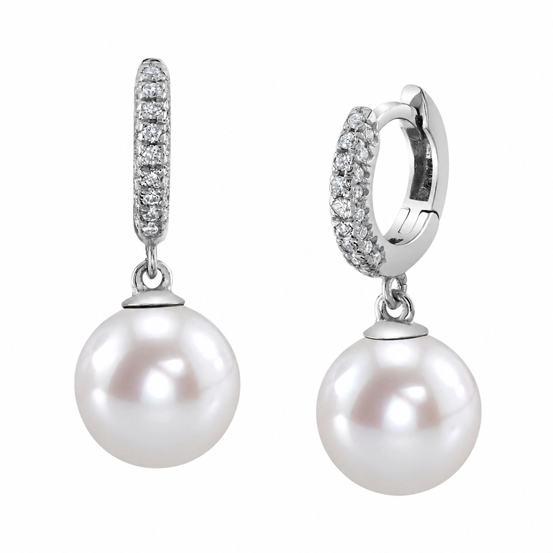 Freshwater Pearl & Diamond Huggie Eileen Earrings