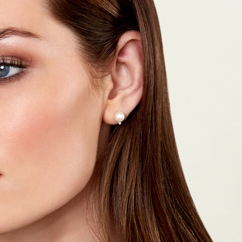 Freshwater Pearl & Diamond Sasha Earrings - Model Image