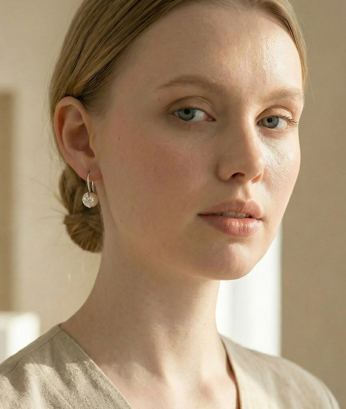 Freshwater Pearl Jayne Leaf Earrings - Model Image