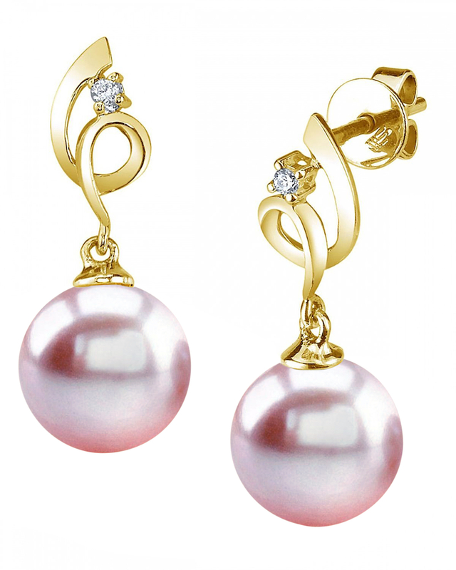 14K Gold Pink Freshwater Pearl & Diamond Symphony Earrings - Third Image