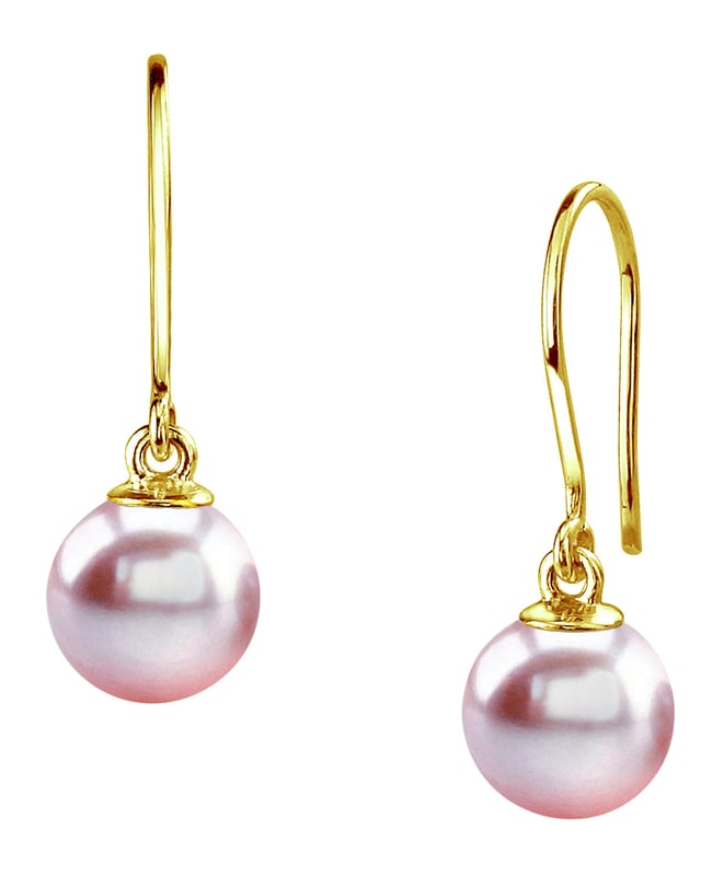 14K Gold Pink Freshwater Pearl Linda Dangling Earrings - Third Image