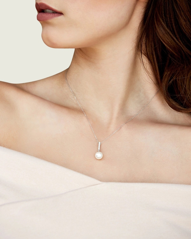 Akoya Pearl Dangling Diamond Pendant & Earrings - Secondary Image