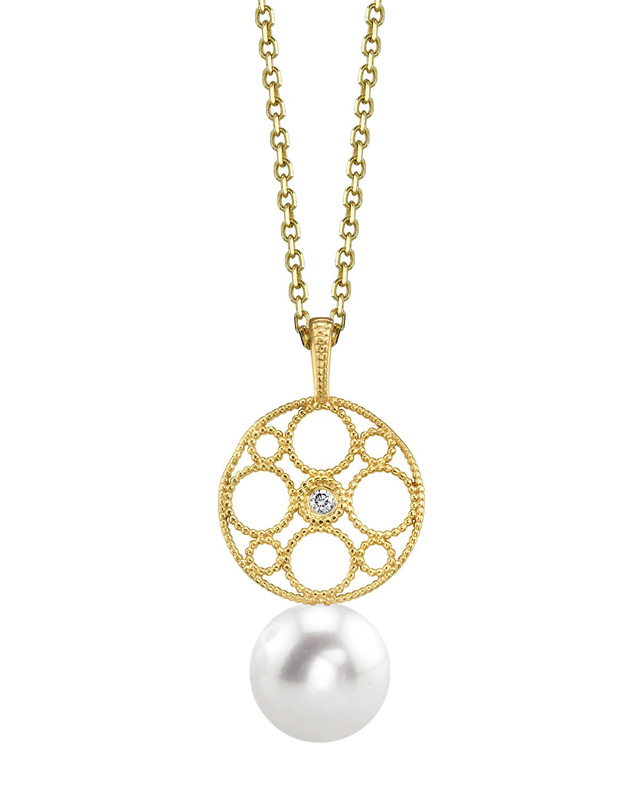 14K Gold Freshwater Pearl & Diamond Faye Pendant - Model Image