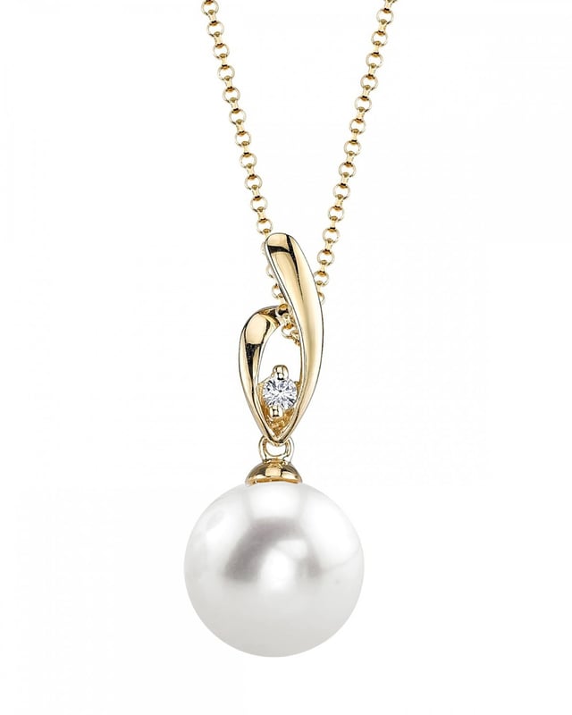 14K Gold Freshwater Pearl & Diamond Lois Pendant - Model Image
