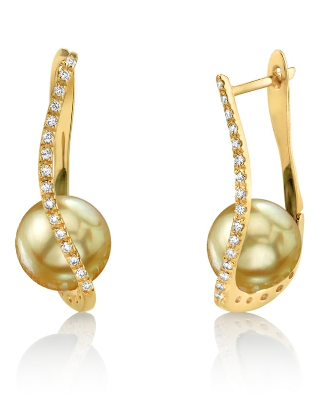 Golden South Sea Pearl & Diamond Eliza Earrings