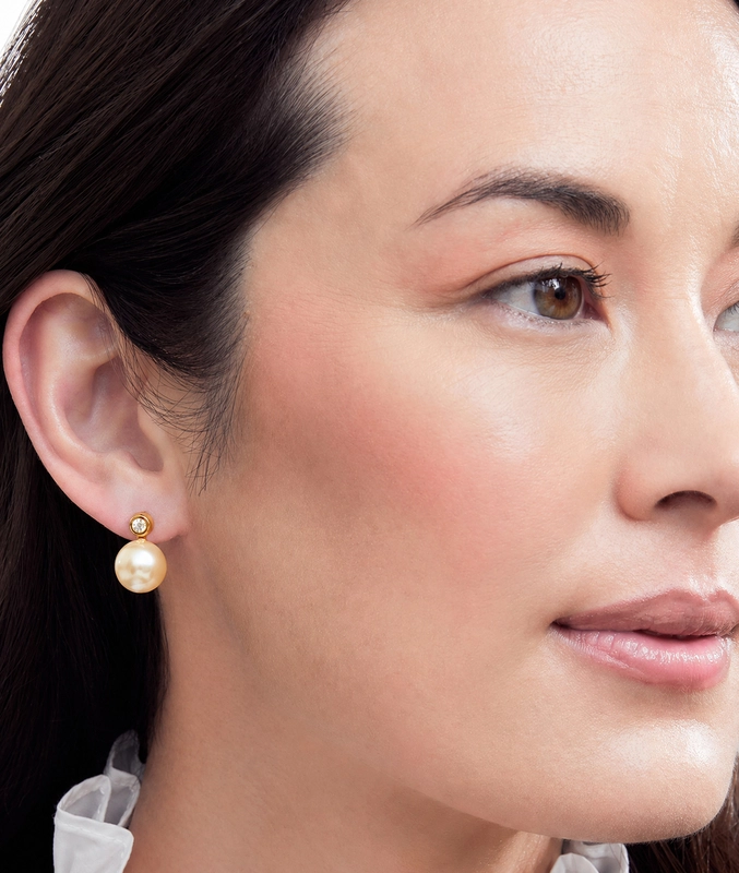 Golden South Sea Pearl & Diamond Dakota Earrings - Model Image