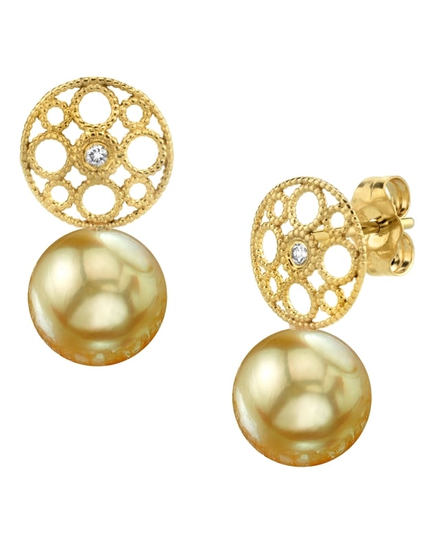 Golden South Sea Pearl & Diamond Faye Earrings