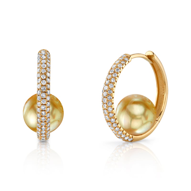 Golden South Sea Pearl & Diamond Hoop Lucia Earrings
