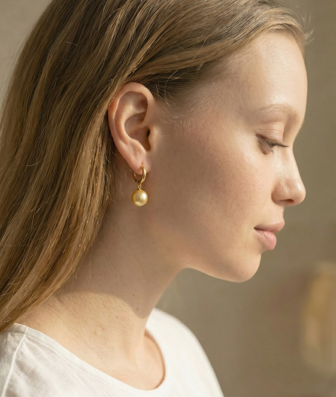 Golden South Sea Pearl Huggie Tania Earrings