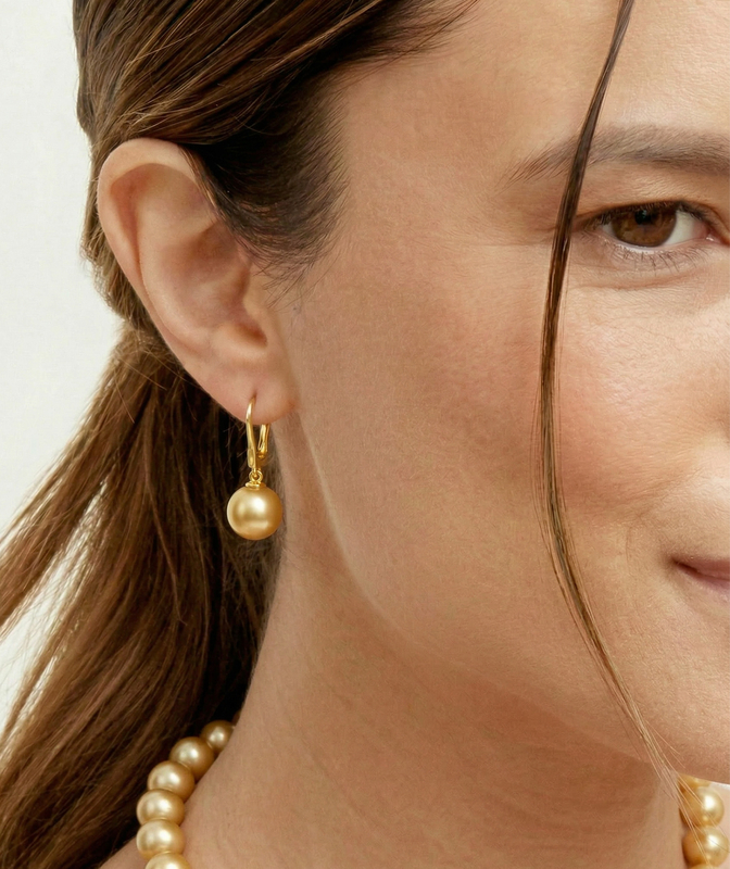 Golden Pearl Classic Elegance Earrings - Model Image