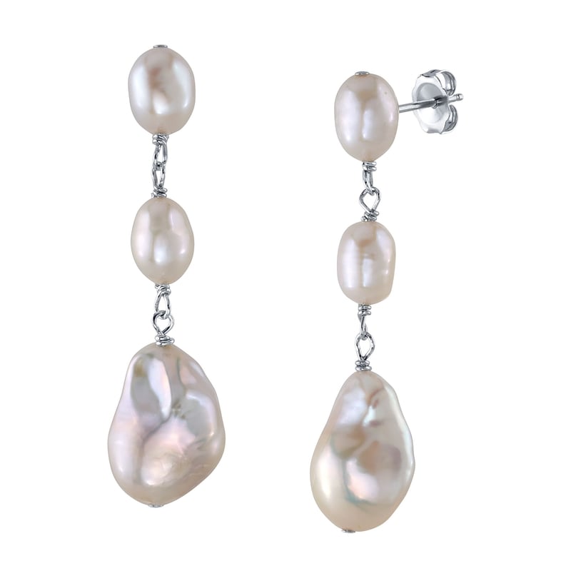Triple White Freshwater Baroque Pearl Glenn Earrings