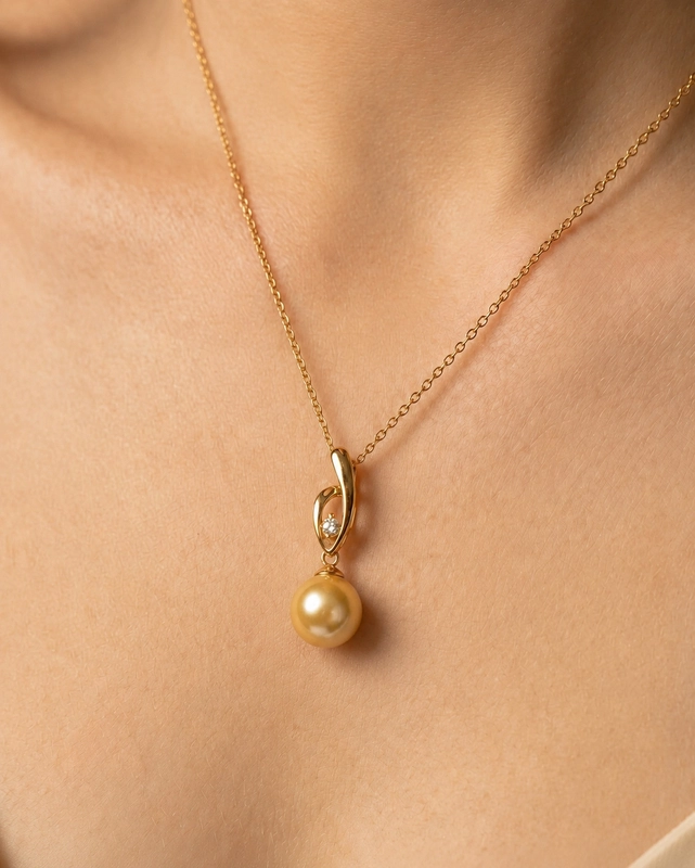 Golden Pearl & Diamond Lois Pendant - Secondary Image