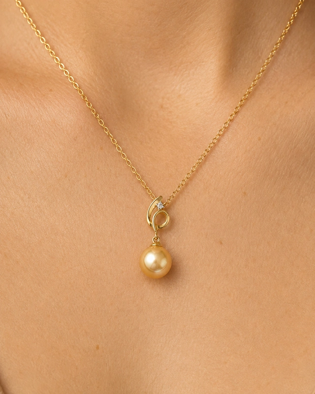 14K Gold Golden Pearl & Diamond Symphony Pendant - Secondary Image
