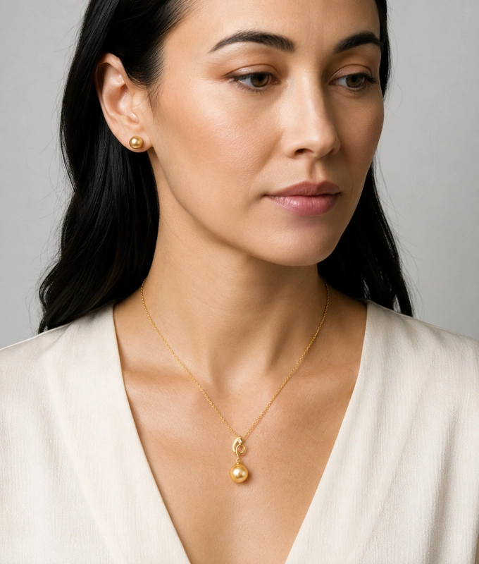 14K Gold Golden Pearl & Diamond Symphony Pendant - Model Image