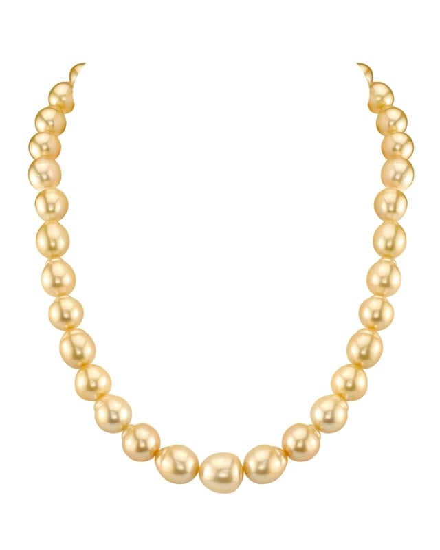 10-12mm Baroque Shaped Golden South Sea Pearl Necklace - AAA Quality