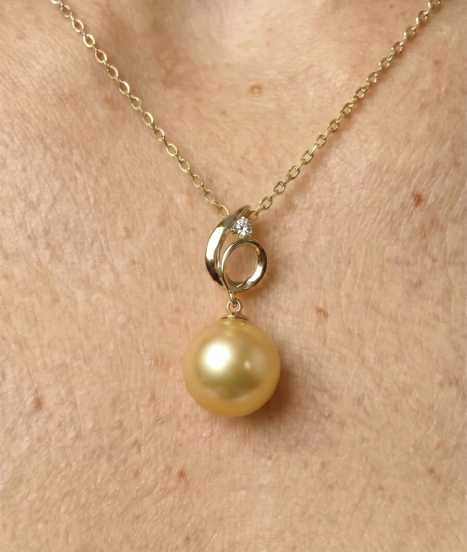 14K Gold Golden Pearl & Diamond Symphony Pendant - Secondary Image