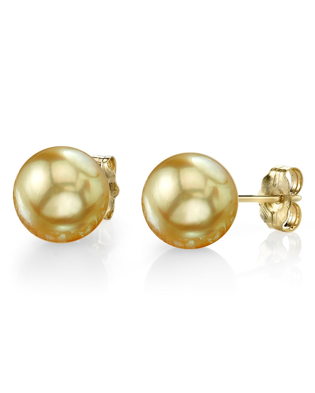 AAA 10-11mm natural South Sea golden round Pearl Earrings 14k Yellow Gold 