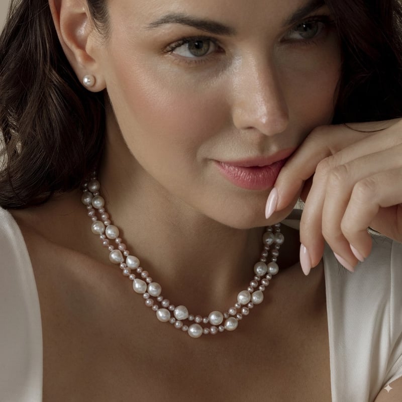 3-8mm Freshwater Multicolor Double Pearl Necklace - AAA Quality