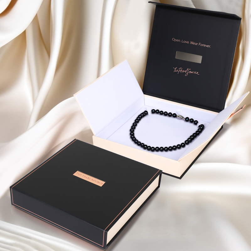 thumbnail image 2 of 18" Natural Shell Pearl Necklace – 8mm Black & 10mm White Round Beads, Hook Closure, Handmade 2 of 5