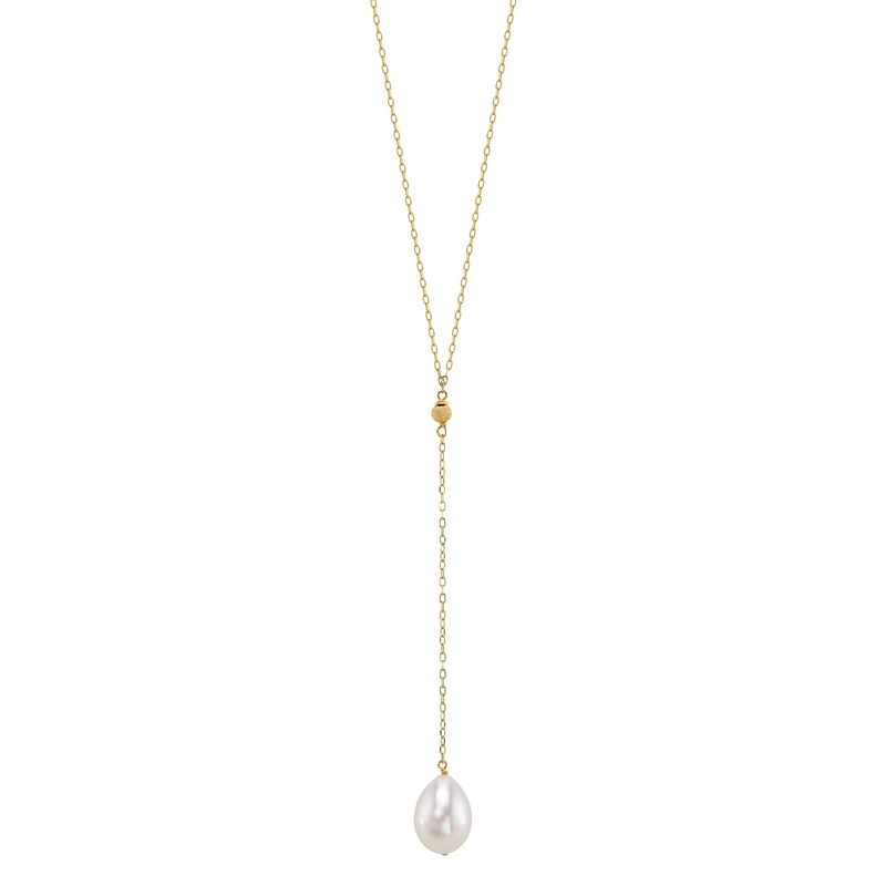 14K Gold Freshwater Pearl Tincup Lariat Necklace Pendant