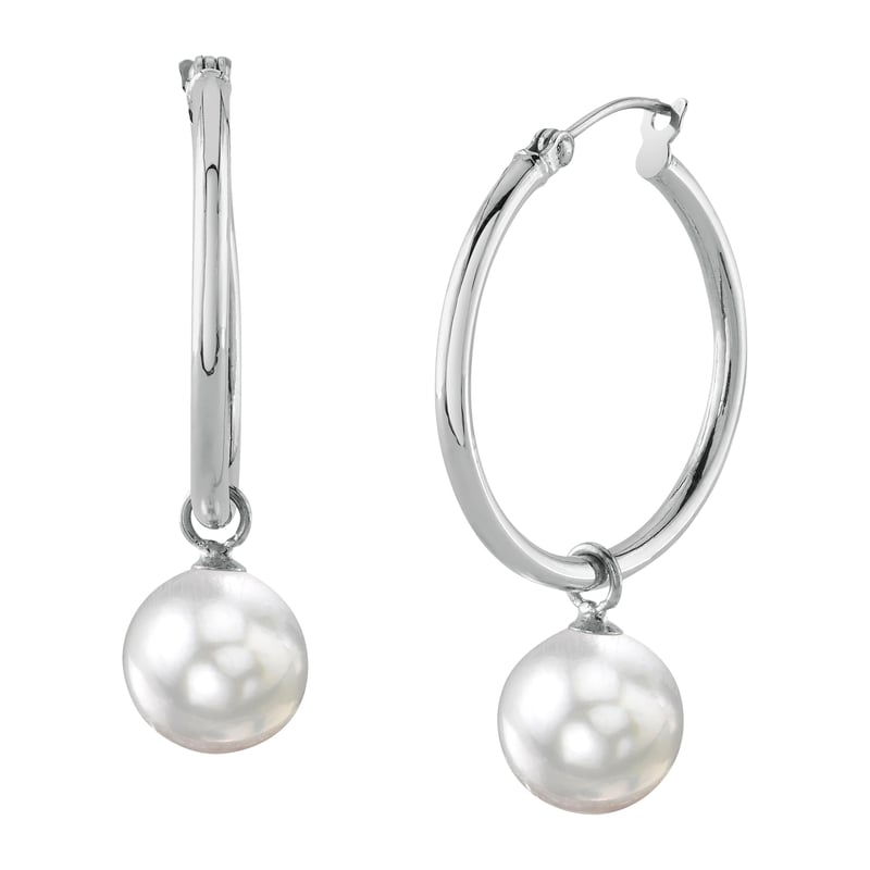 White South Sea Pearl Hoop Leane Dangling Earrings