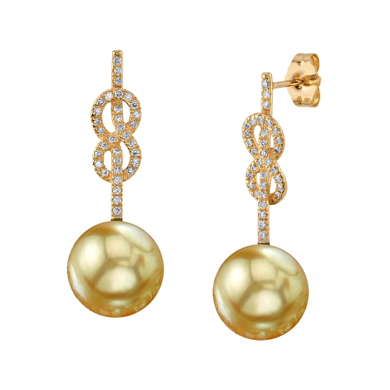 Golden South Sea Pearl & Diamond Levana Infinity Earrings