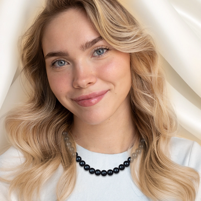 7.5-8.0mm Black Freshwater Pearl Necklace - AAA Quality - Secondary Image