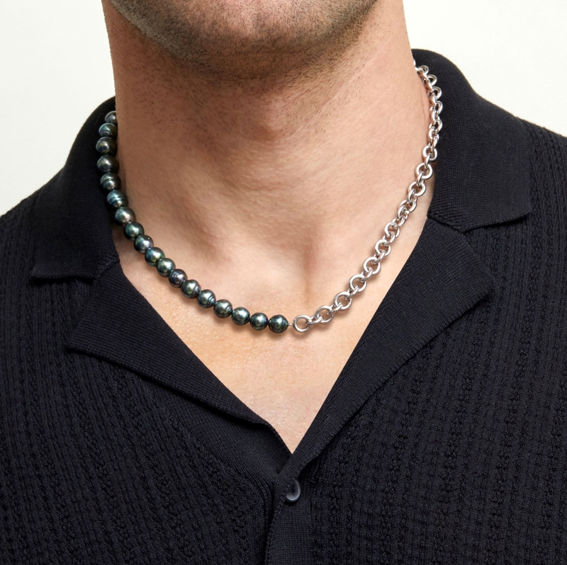 8-9mm Logan Black Tahitian Baroque Pearls & Chain Necklace - Secondary Image
