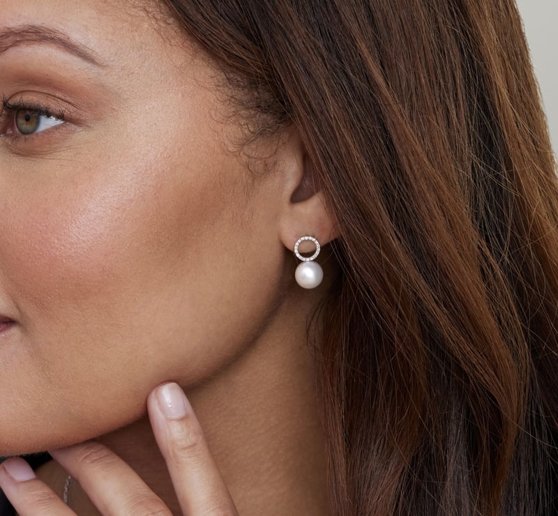Freshwater Pearl & Diamond Maya Earrings - Model Image