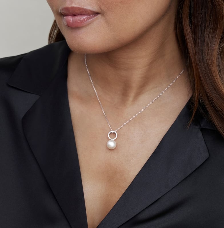 Freshwater Pearl & Diamond Maya Pendant - Model Image