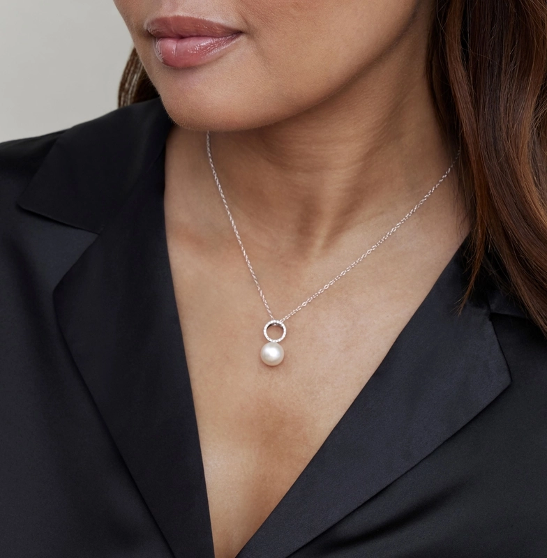 Freshwater Pearl & Diamond Maya Pendant - Model Image