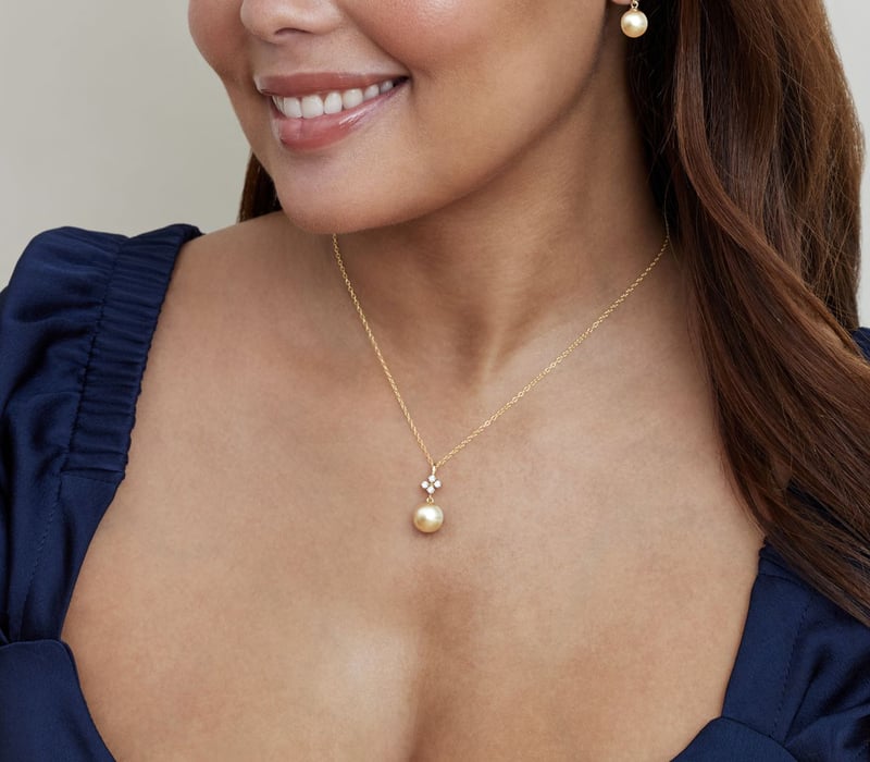Golden South Sea Pearl & Diamond Millie Pendant - Model Image
