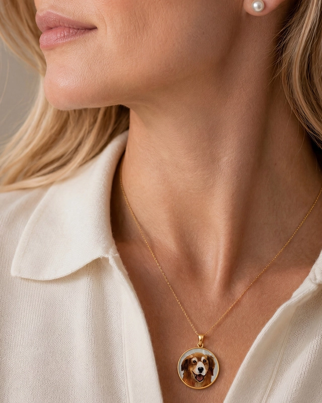 14K Gold Custom Mother of Pearl Round Pendant - Secondary Image