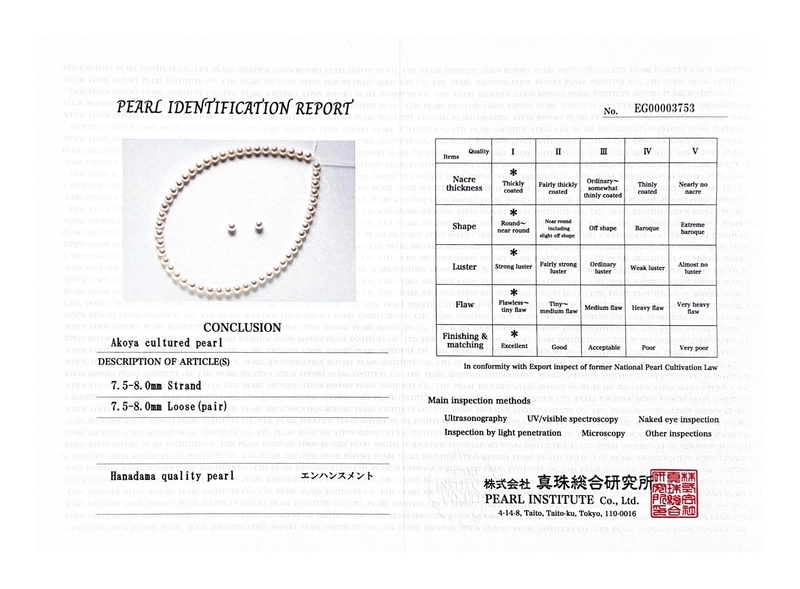 7.5-8.0mm Hanadama Pearl Necklace and Earring Set - Secondary Image