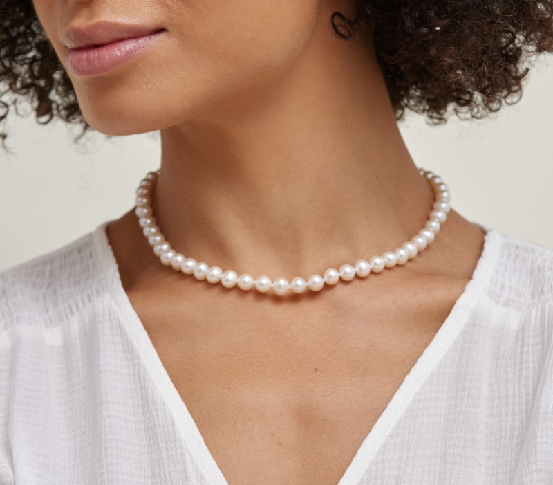 7.0-7.5mm White Freshwater Pearl Necklace - AAAA Quality