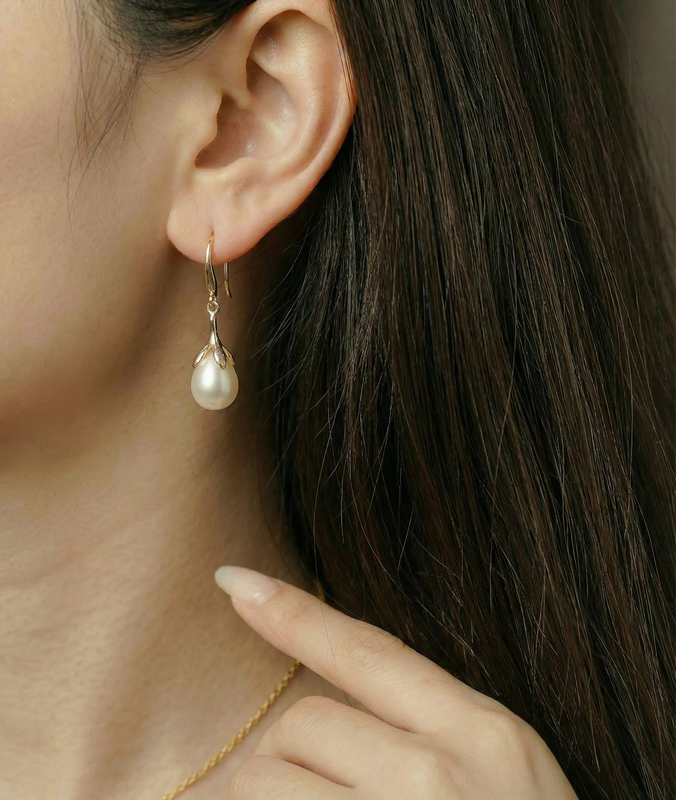 10-11mm Freshwater Pearl Rose Gold Plated Olive Drop Pendant and Earrings Set - Secondary Image