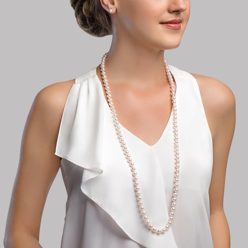 Opera Length Hanadama Akoya White Pearl Necklace - Secondary Image