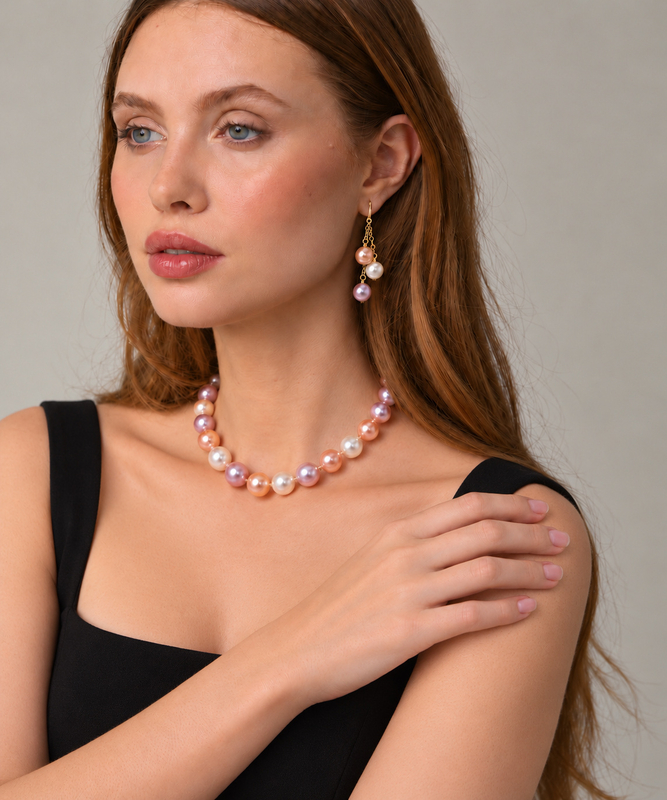 11.5-12.5mm Freshwater Multicolor Pearl Necklace - AAA Quality - Secondary Image