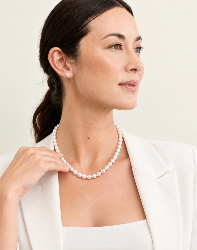 8.0-8.5mm Japanese Akoya White Pearl Necklace - AA+ Quality - Secondary Image